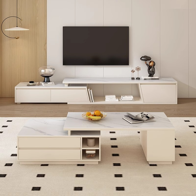 [Pre-order] Oulang 2024 new slate coffee table, home living room, TV cabinet, modern and simple combination, light luxury floor, retractable floor cabinet-Smart-Living
