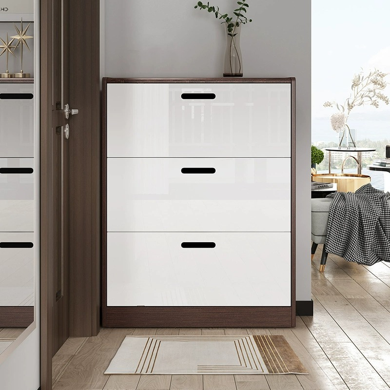 17cm ultra-thin shoe cabinet for household doorways, corridors, corridors, and corridors. Smoked wood color wooden paint, flip bucket storage cabinet-Smart-Living