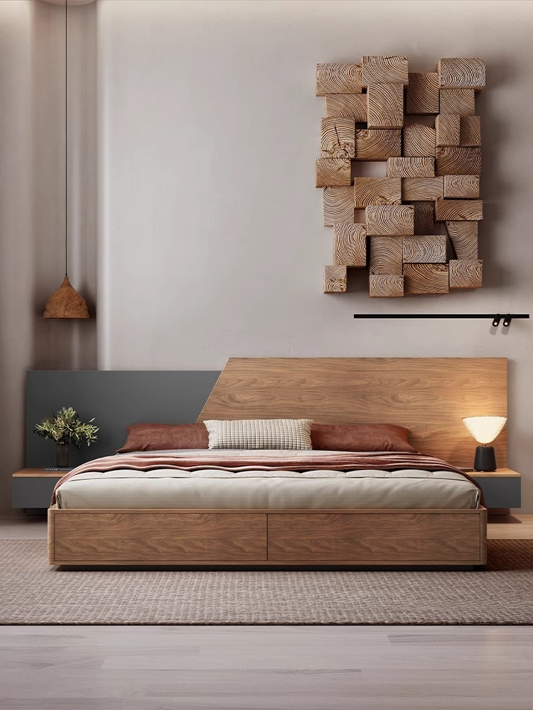 [Pre-order]  Bed Nordic style furniture modern simple double bed Japanese bed Tatami panel bed Master bedroom wedding bed storage bed-Smart-Living