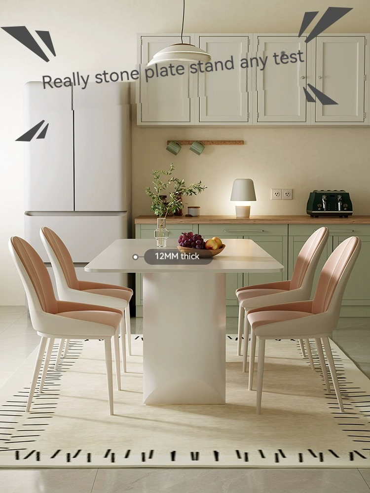 [Pre-order] French cream wind rock plate table small apartment modern simple family dining table white rectangular dining table and chair combination-Smart-Living