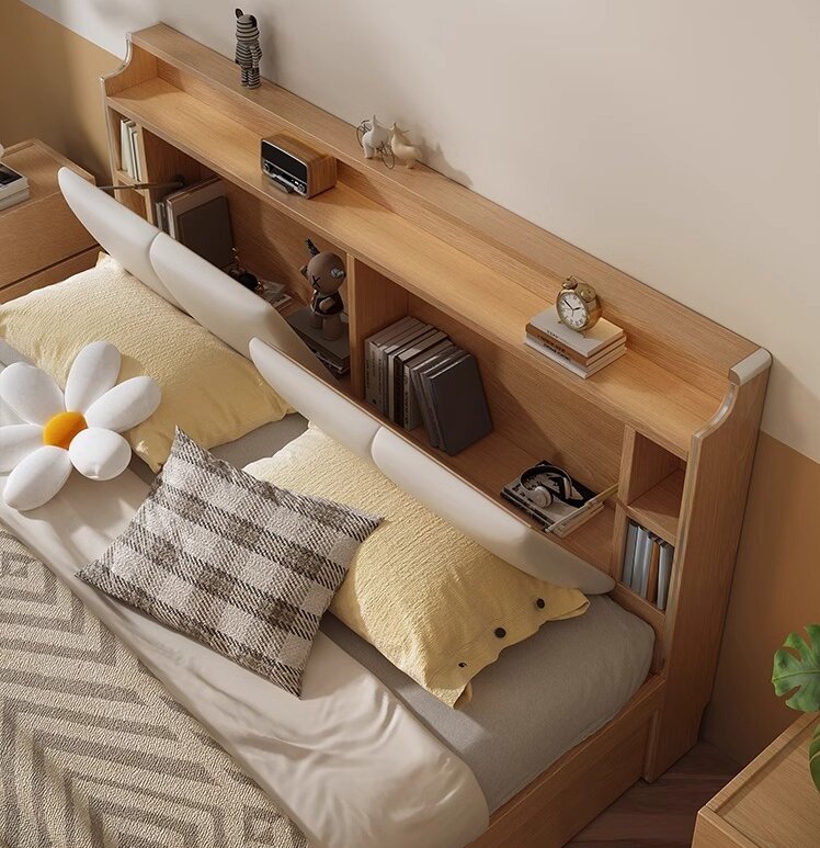 [Pre-order]  Bed Modern simple small apartment high box bed Master bedroom double bed Original wood color tatami bed box storage storage bed-Smart-Living