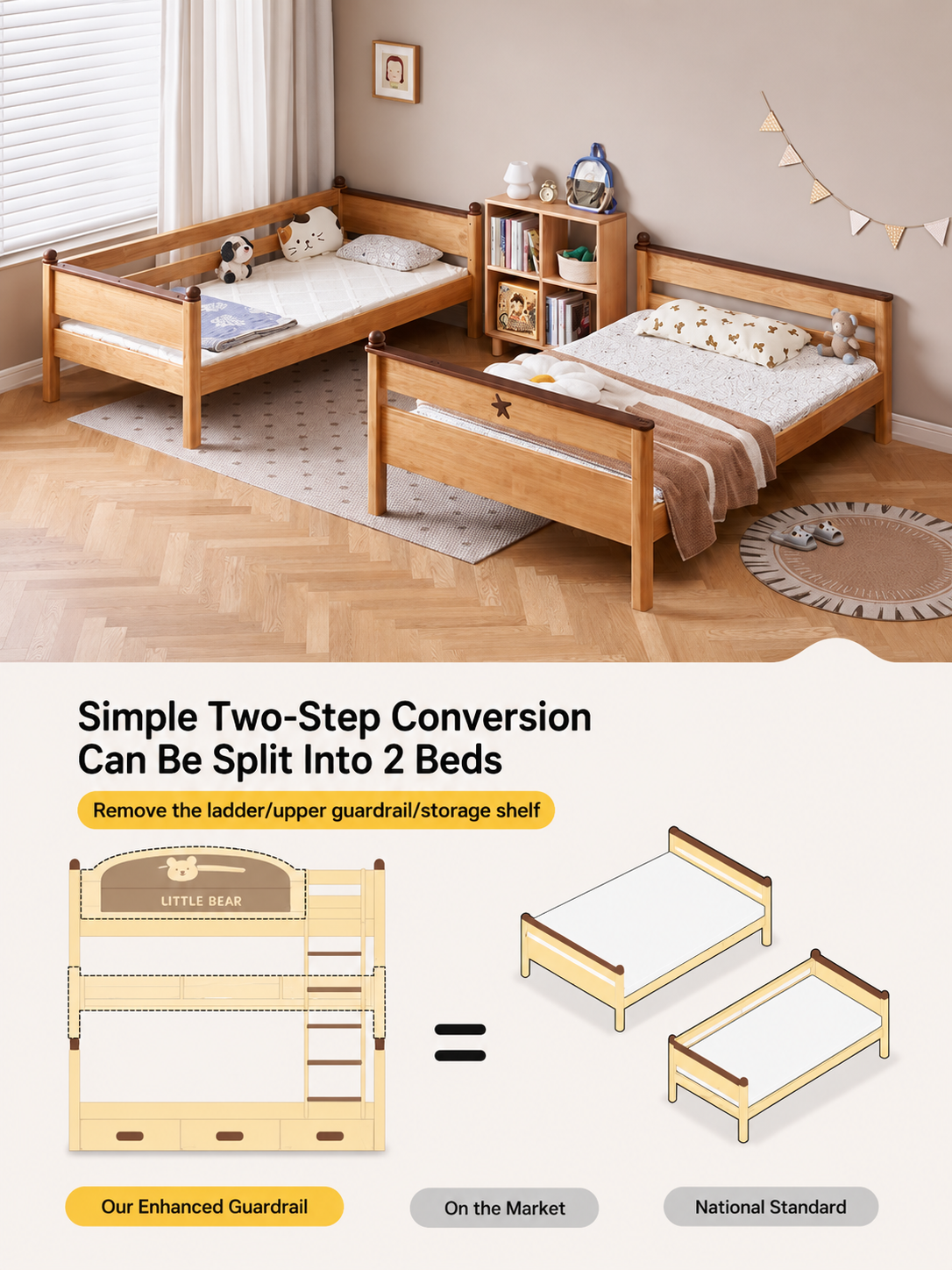 Solid Wood for Kids, Boys & Girls Bunk Bed