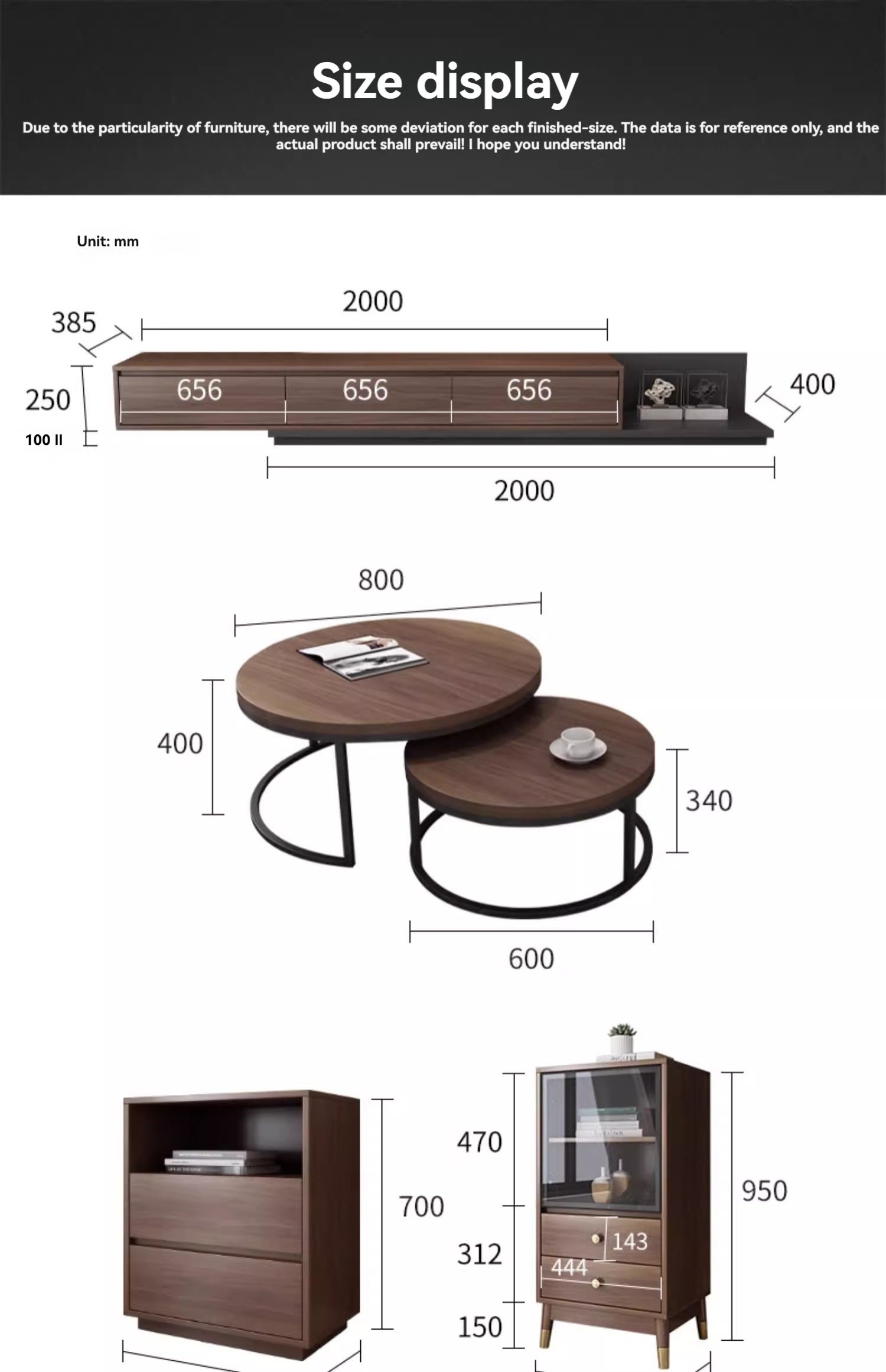 [Pre-order] Oulang Scandinavian living room walnut colour round net red coffee table modern small household TV cabinet and coffee table combination-Smart-Living