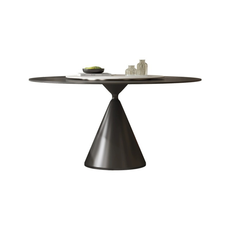 [Pre-order]  Italian dining table and chair combination, modern simplicity, with turntable round table, small dining table, light luxury matte slate dining table-Smart-Living