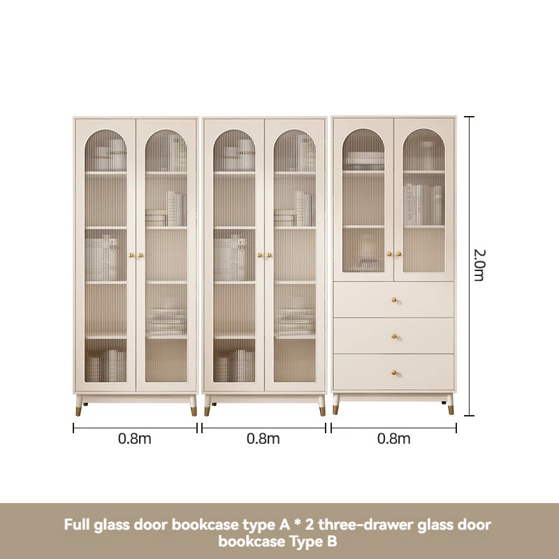 [Pre-order] Oulang Nordic simple bookcase bookcase with glass door bookcase modern living room floor-to-ceiling whole wall dustproof shelf storage cabinet-Smart-Living