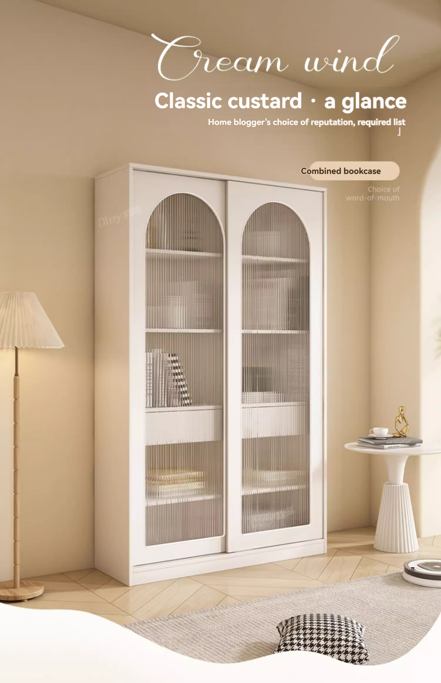 [Pre-order] Oulang living room household solid wood sliding glass door dustproof bookshelf storage simple and modern floor standing figurine display cabinet-Smart-Living