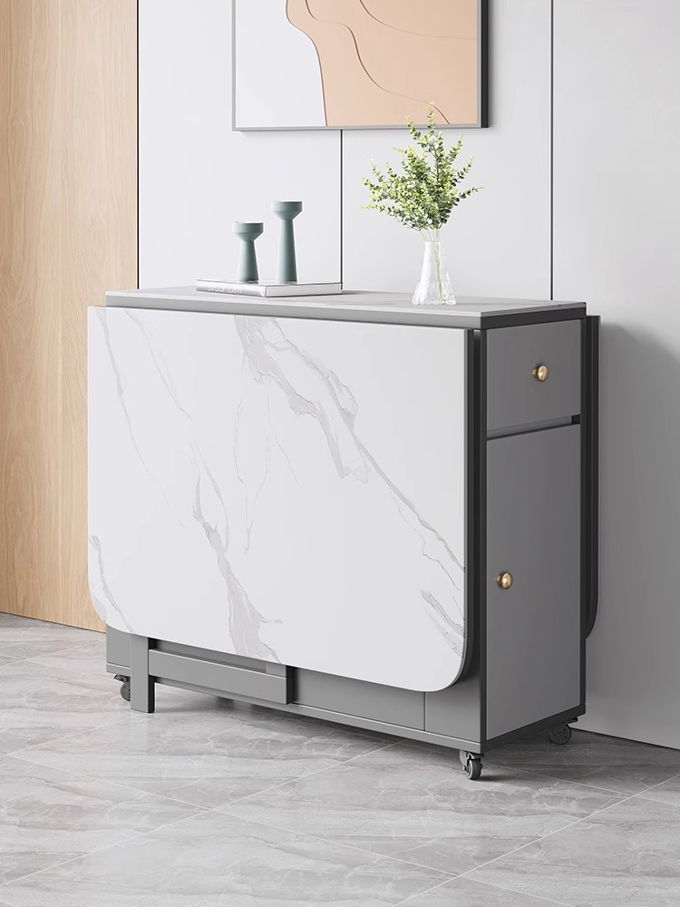 [Pre-order]Oulang  Rock plate folding dining table and chairs combination of modern and simple rental housing household small household movable rectangular row eating table-Smart-Living