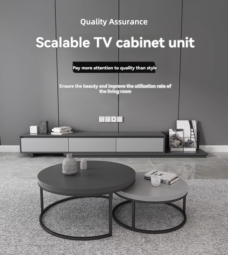 [Pre-order] Oulang Scandinavian simple living room coffee table and TV cabinet combination modern style home retractable creative grey floor cabinet-Smart-Living