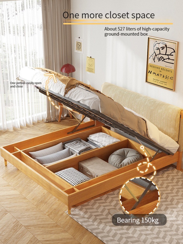 [Pre-order]  Solid wood high box storage bed Japanese small unit modern minimalist master bedroom 1.8m double box storage large bed-Smart-Living