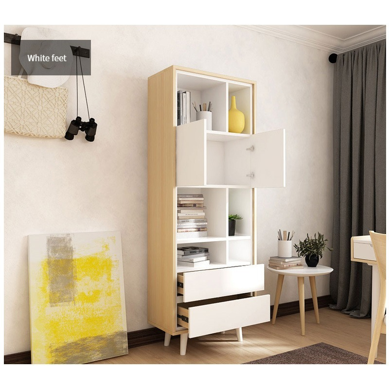 Nordic simple modern bookcase shelf single combination with cabinet door creative bookcase easy bookshelf-Smart-Living