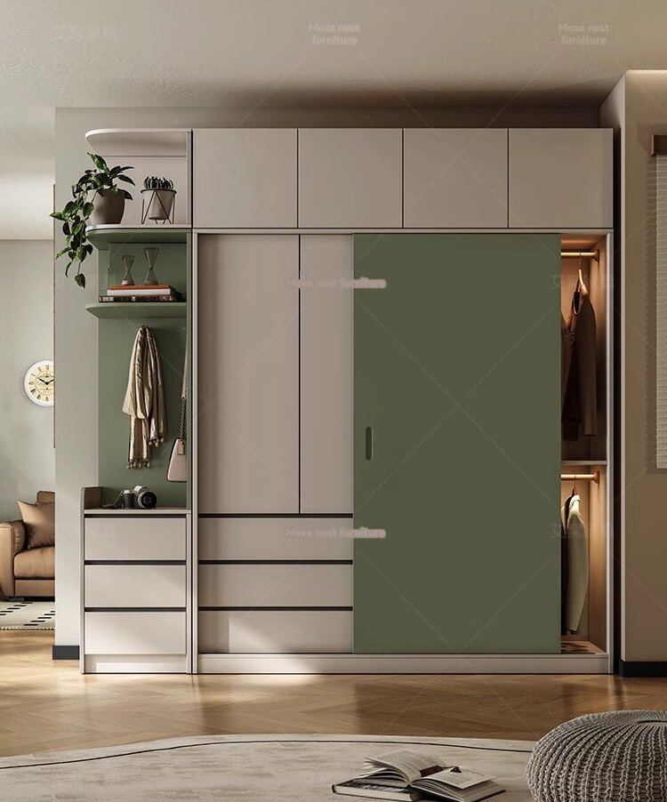 [Pre-order] Modern simple solid wood ecological board wardrobe bedroom home sliding door wardrobe sliding door moving door storage storage cabine-Smart-Living