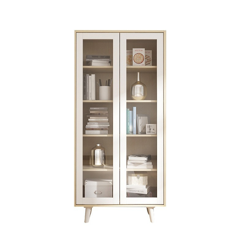 [Pre-order]  Nordic style double-door board bookcase with glass door, storage cabinet, large capacity storage bookshelf for study. Wholesale from origin-Smart-Living