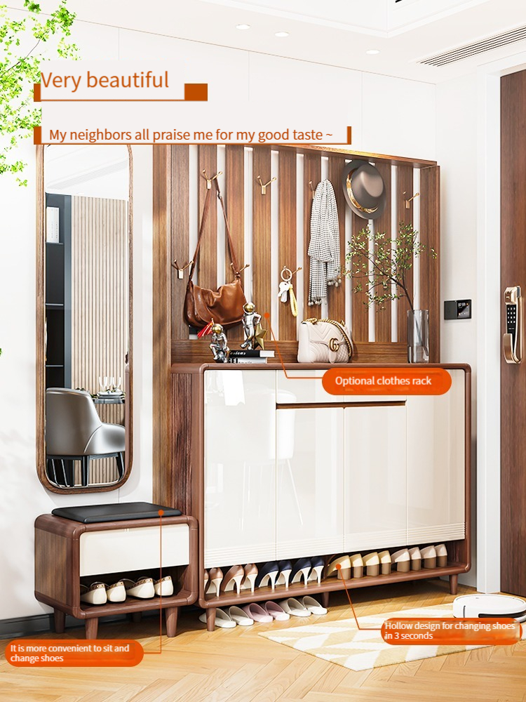 [Pre-order]  Shoe cabinet, household entrance, outdoor building, hallway, walnut solid wood, Nordic modern baking paint, large capacity, double-sided partition, porch-Smart-Living
