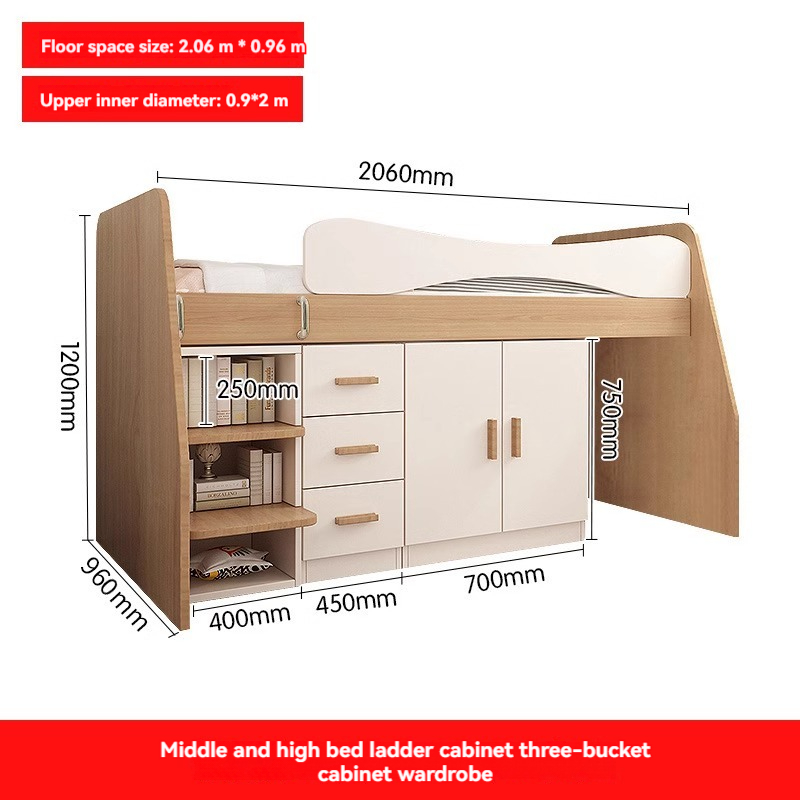 【Showroom】 Children's bed Boy simple half-height bed small apartment mid-height bed with desk wardrobe tatami multifunctional combination bed-Smart-Living