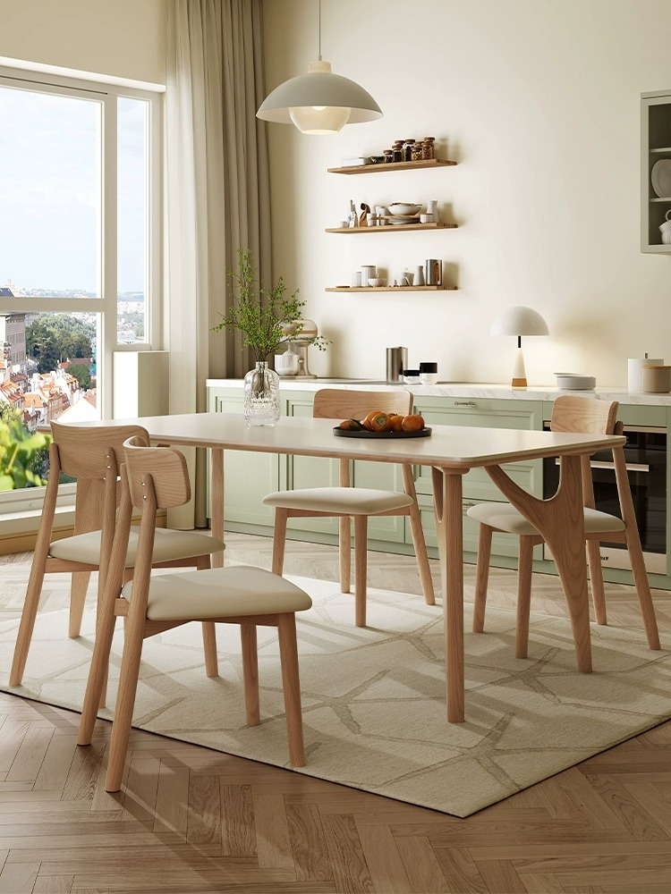 [Pre-order] Solid wood rock plate dining table small apartment style cream wind dining table simple modern Nordic log rectangular dining table and chair combination-Smart-Living