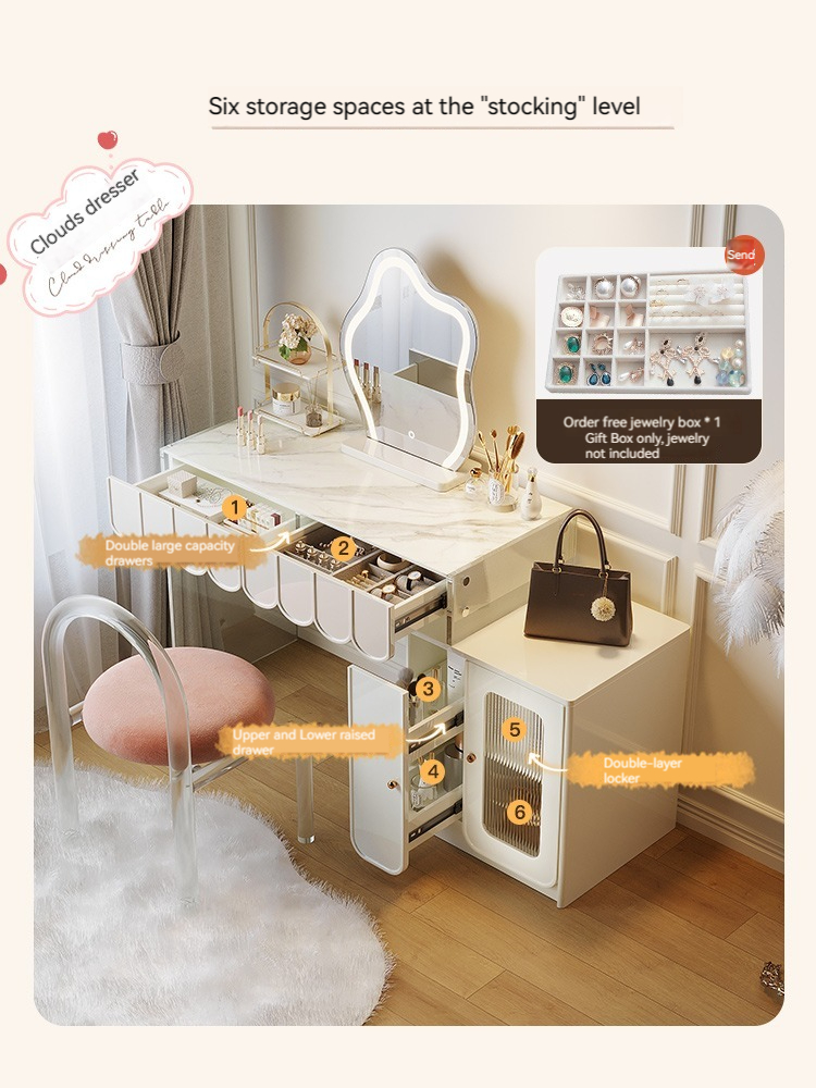 [Pre-order]  Acrylic French cream dresser, modern simple stone slab, telescopic suspended light luxury dressing table, storage cabinet-Smart-Living