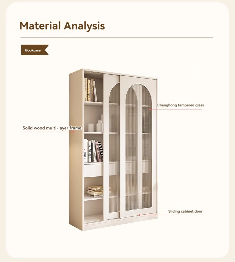 [Pre-order] Oulang living room household solid wood sliding glass door dustproof bookshelf storage simple and modern floor standing figurine display cabinet-Smart-Living