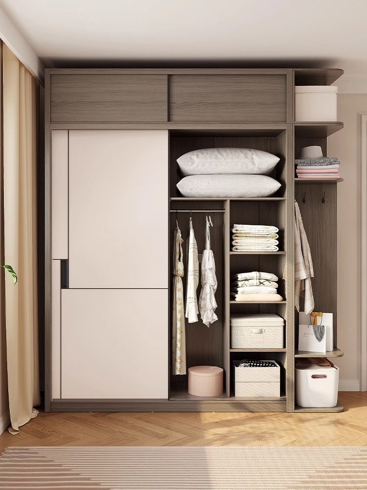 Wooden Moon Sliding Door Wardrobe, Bedroom, Household Small Unit, Modern Simple Rental Room, Economical Finished Product, Sliding Door Wardrobe-Smart-Living