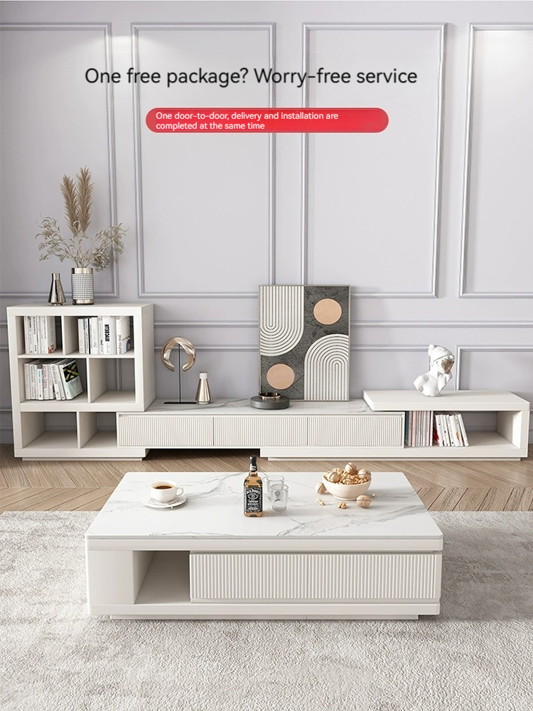 [Pre-order] Italian light luxury rock panel coffee table TV cabinet combination of modern simple small apartment coffee table living room home advanced sense-Smart-Living