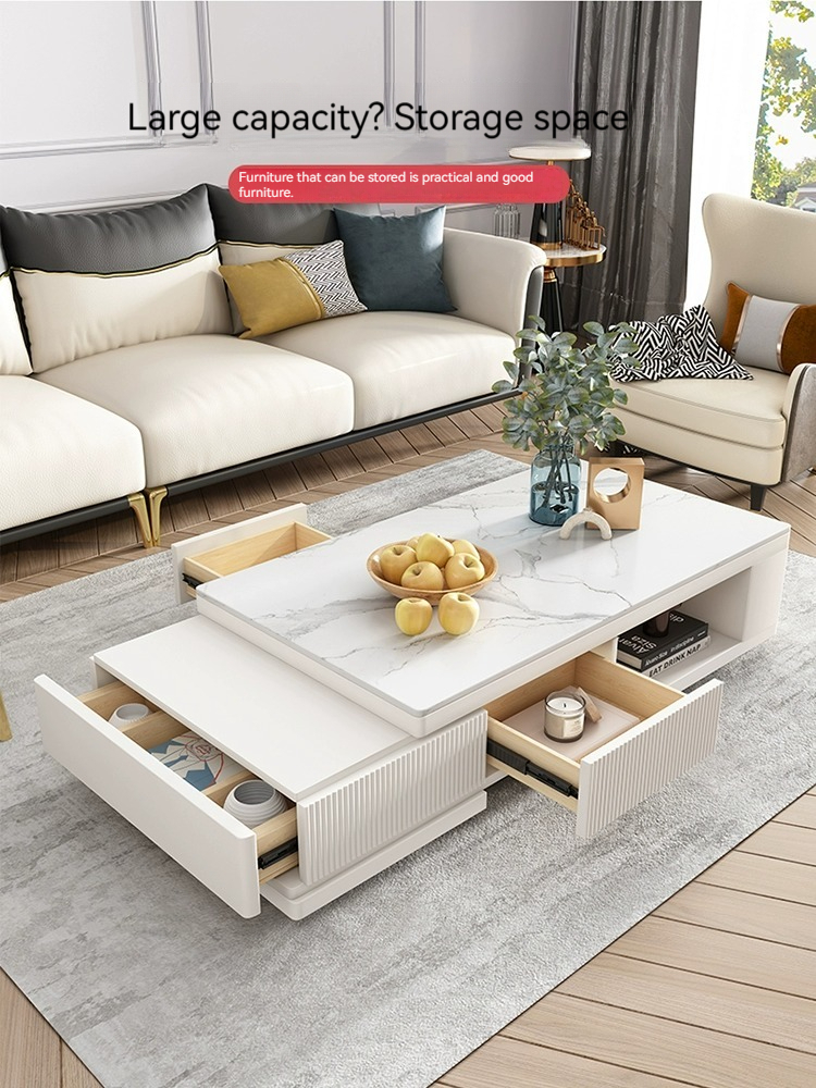 [Pre-order] Italian light luxury rock panel coffee table TV cabinet combination of modern simple small apartment coffee table living room home advanced sense-Smart-Living