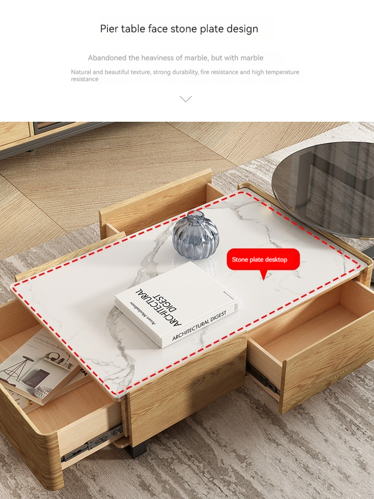 [Pre-order] Nordic slate high and low coffee table TV cabinet combination simple modern living room furniture light luxury small apartment storage tea table-Smart-Living