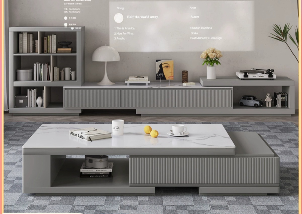 [Pre-order] Rock panel coffee table living room home 2023 new living room coffee table light luxury high sense simple modern Italian minimalist table-Smart-Living