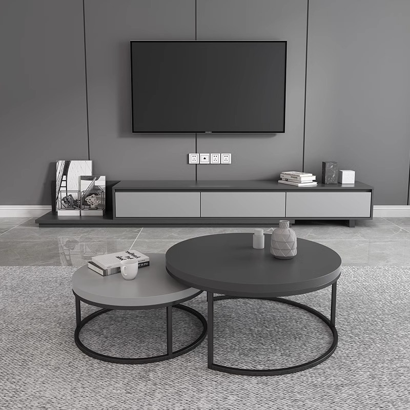 [Pre-order] Oulang Scandinavian simple living room coffee table and TV cabinet combination modern style home retractable creative grey floor cabinet-Smart-Living