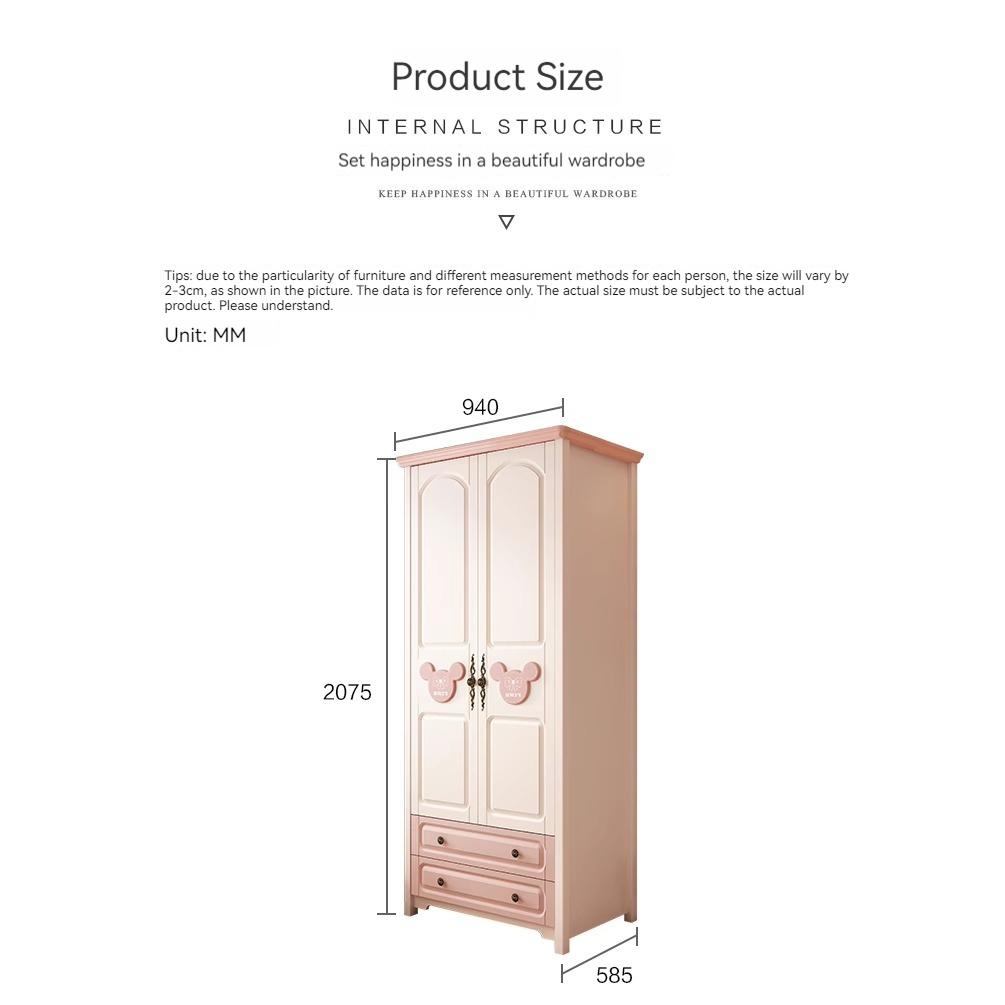 【Showroom】Home bedroom cabinet children's room wardrobe solid wood feet two door three door flat door girl pink children's wardrobe-Smart-Living