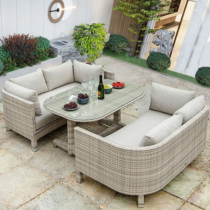 Outdoor Rattan Sofa, suitable for outdoor patio, courtyard, sunroom. It can also serve as a storage table and chair set for villas and balcony seating. Perfect for enjoying the outdoors in a garden or terrace.-Smart-Living