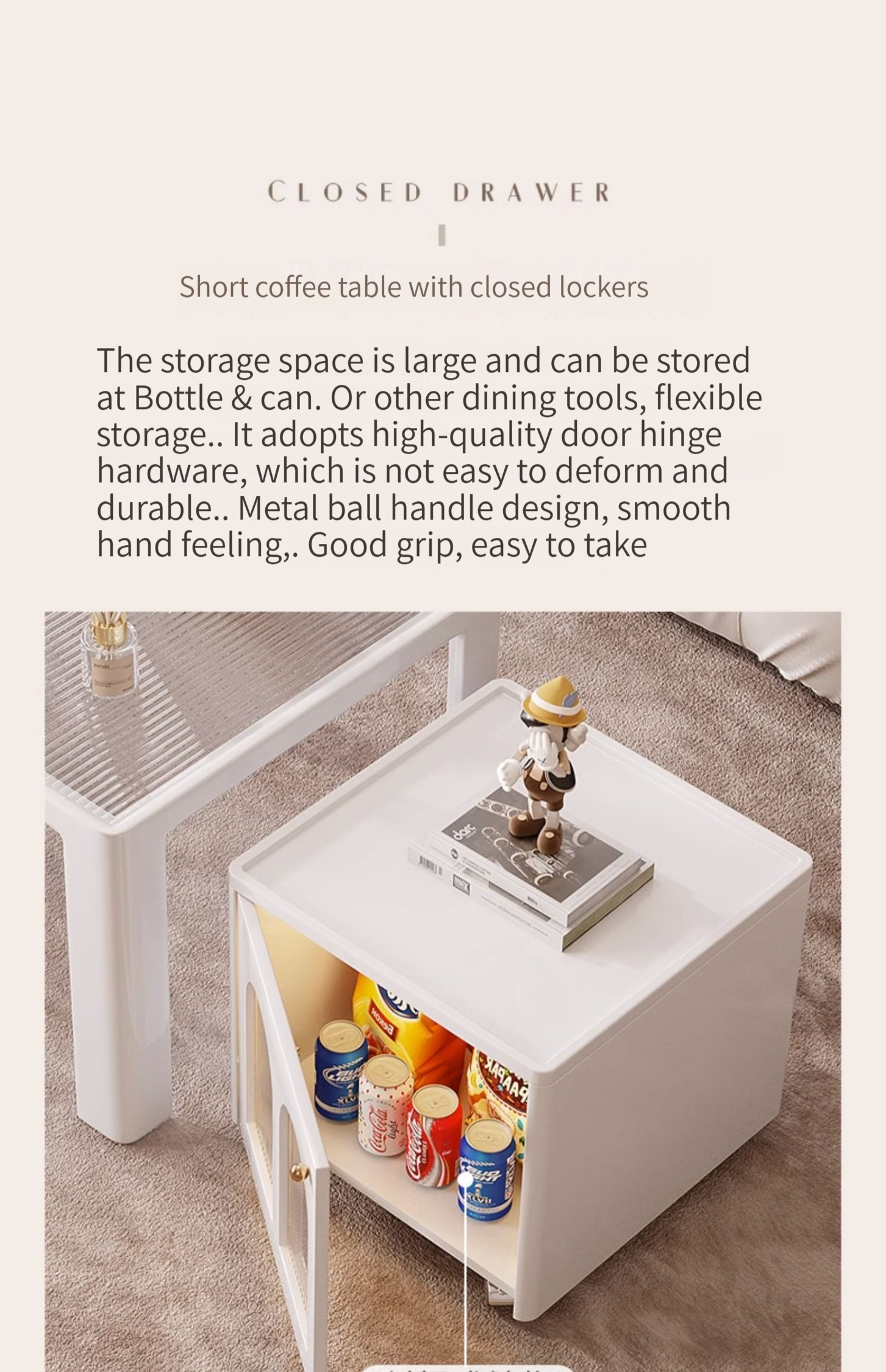 [Pre-order]  Glass coffee table living room home simple modern creative mobile square table small apartment TV cabinet combination white-Smart-Living