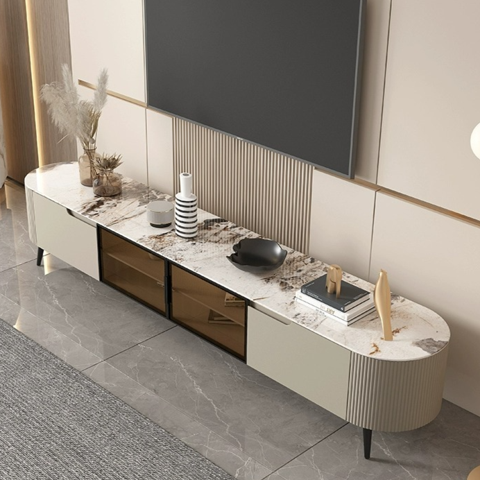 [Pre-order]  Italian Minimalist Light Luxury Slate Coffee Table TV Cabinet Combination - Living Room Household - Small Apartment - Simple Modern Floor-Standing Cabinet-Smart-Living