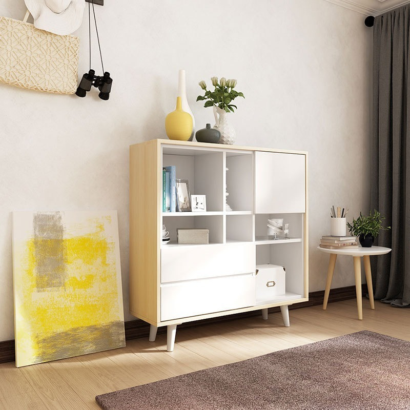[Pre-order] Nordic style minimalist bookshelf, drawer storage cabinet, multi-functional, healthy and environmentally friendly, natural wood color bookcase-Smart-Living