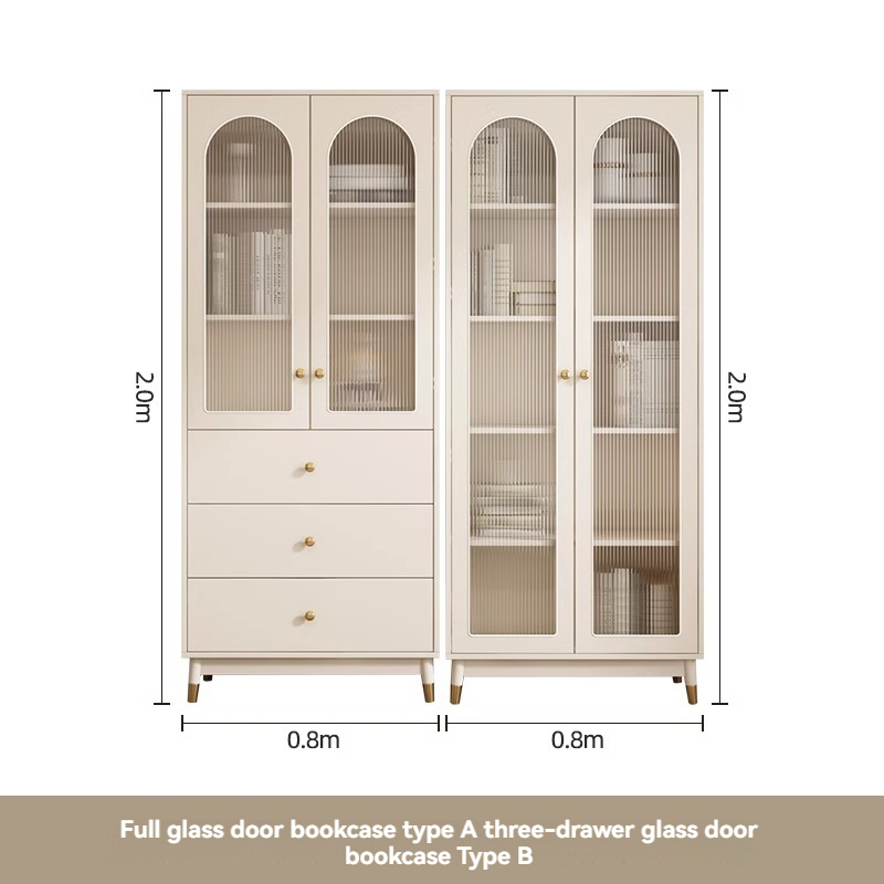 [Pre-order] Oulang Nordic simple bookcase bookcase with glass door bookcase modern living room floor-to-ceiling whole wall dustproof shelf storage cabinet-Smart-Living