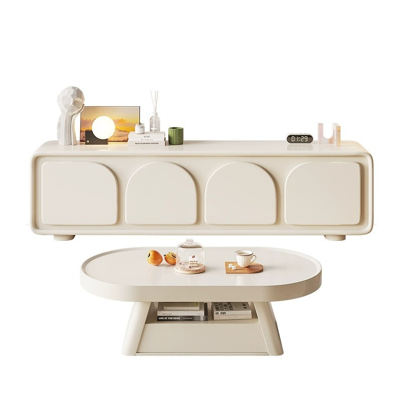 Cream wind TV cabinet tea table combination of modern simple light luxury small living room high-end TV cabinet homeCream wind TV cabinet tea table combination of modern simple light luxury small living room high-end TV cabinet home-Smart-Living