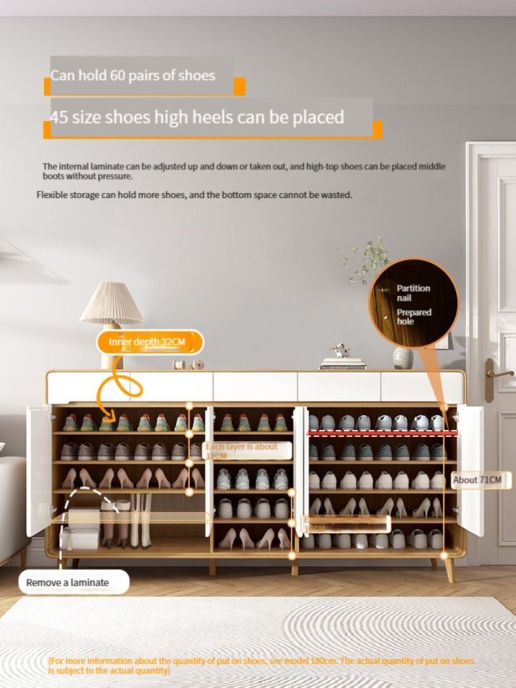 Entrance door, shoe cabinet, solid wood, household entrance, corridor, Nordic style, natural wood color storage cabinet, living room storage partition cabinet-Smart-Living