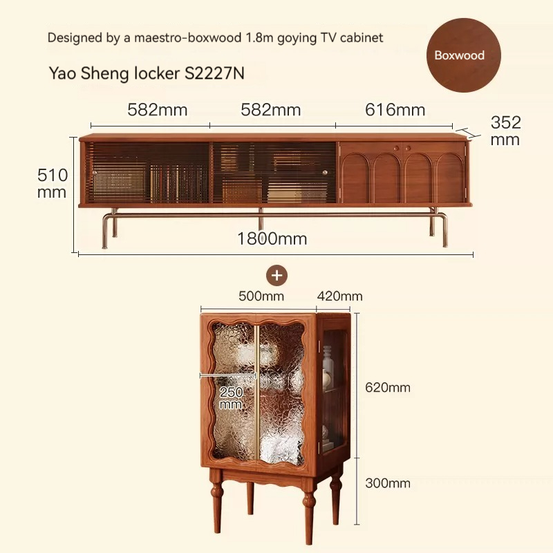 [Pre-order]  French solid wood TV cabinet, coffee table combination, small apartment simple American home antique living room retro style storage cabinet-Smart-Living