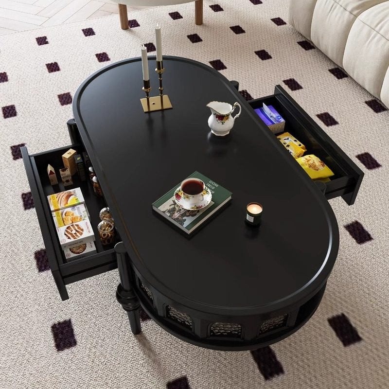 [pre order]French vintage solid wood coffee table living room home small apartment design design small table round coffee table-Smart-Living