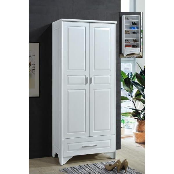 Double door modern minimalist shoe cabinet, white solid wood cabinet, multifunctional storage cabinet-Smart-Living