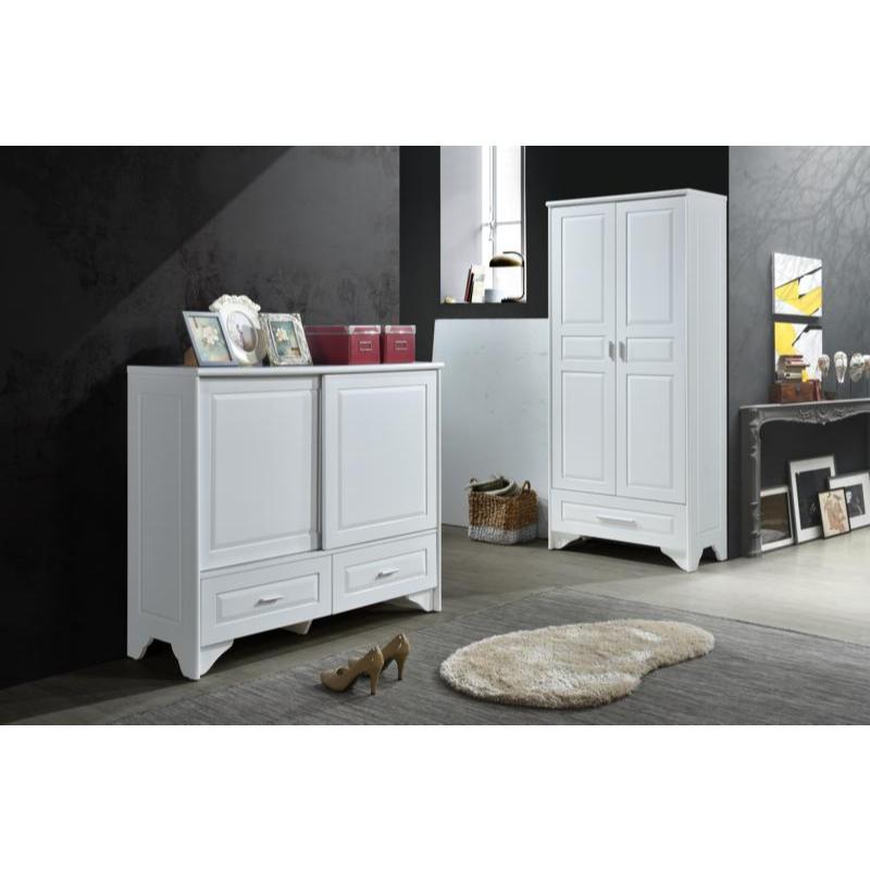 Double door modern minimalist shoe cabinet, white solid wood cabinet, multifunctional storage cabinet-Smart-Living