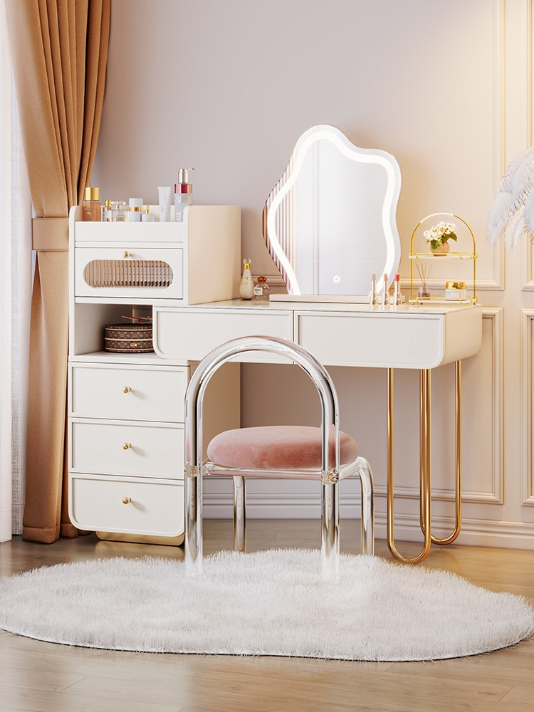 French light luxury stone slab dresser, bedroom modern simple small apartment chest integrated cream style net celebrity dressing table-Smart-Living