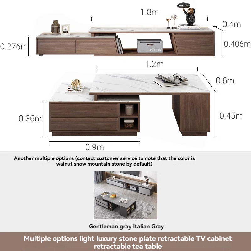 [Pre-order] Oulang Italian light luxury slate coffee table TV cabinet combination simple modern living room home floor telescopic floor cabinet-Smart-Living