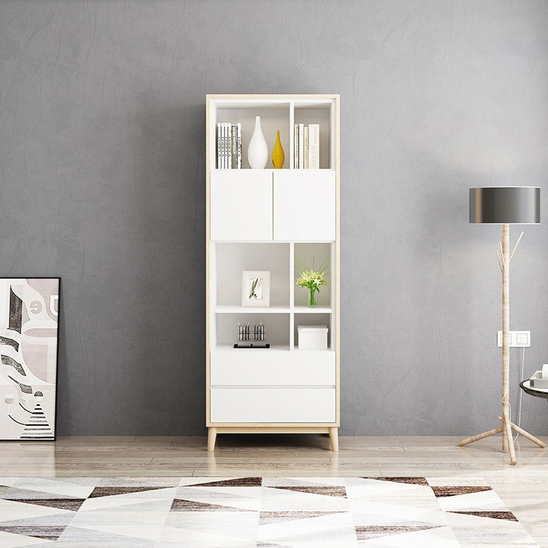 [Pre-order] Nordic simple modern bookcase shelf single combination with cabinet door creative bookcase easy bookshelf-Smart-Living