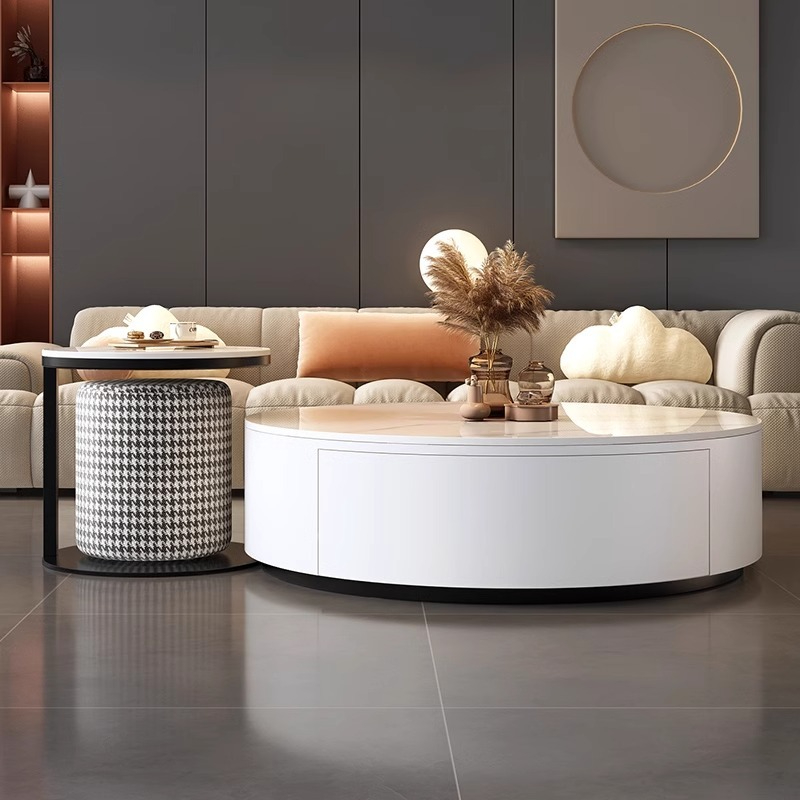 [Pre-order]  Rock Slab Coffee Table / TV Console Living Room Household Light Luxury Modern Simple Round Premium Sense Net Red Small Household Side Table-Smart-Living