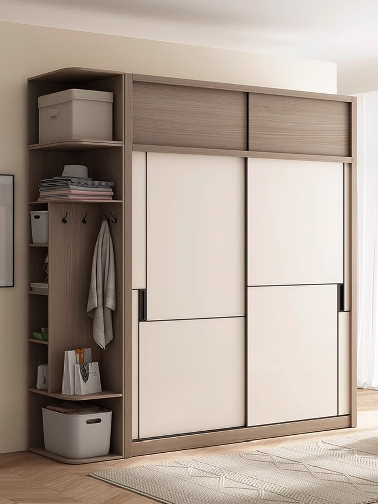 Wooden Moon Sliding Door Wardrobe, Bedroom, Household Small Unit, Modern Simple Rental Room, Economical Finished Product, Sliding Door Wardrobe-Smart-Living