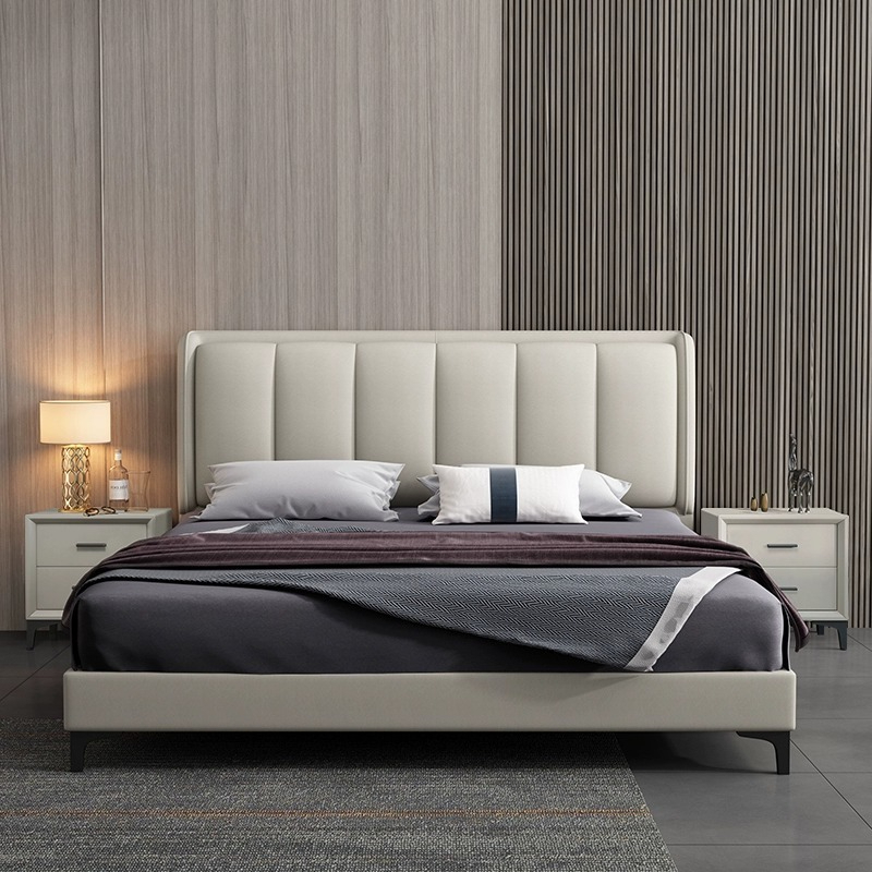 [Pre-order] WM Italian minimalist technology fabric bed, modern and simple master bedroom, high-end and grand light luxury king bed, double bedroom fabric bed-Smart-Living