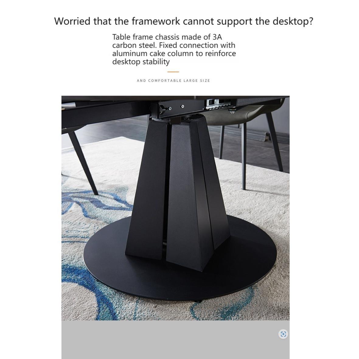 【Showroom】Modern Simple and Scalable Rotating Rock Plate Dining Table, Square and Circular Dual Use Circular Table-Smart-Living