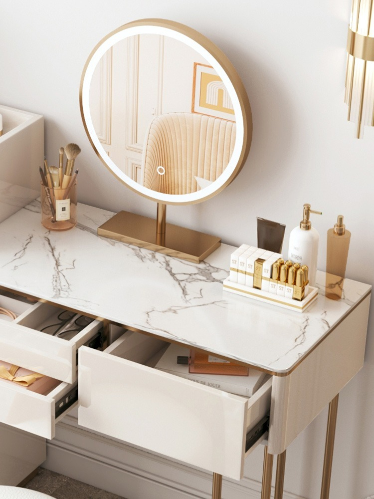 Light luxury slate multifunctional French cream fingerprint lock dresser bedroom modern simple makeup table storage integration-Smart-Living