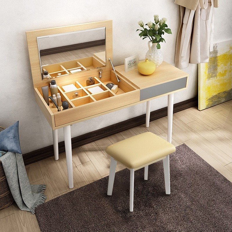 [Pre-order] Nordic Flip-Up Dressing Table (1/1.2m) - with Mirror and Drawer Storage-Smart-Living
