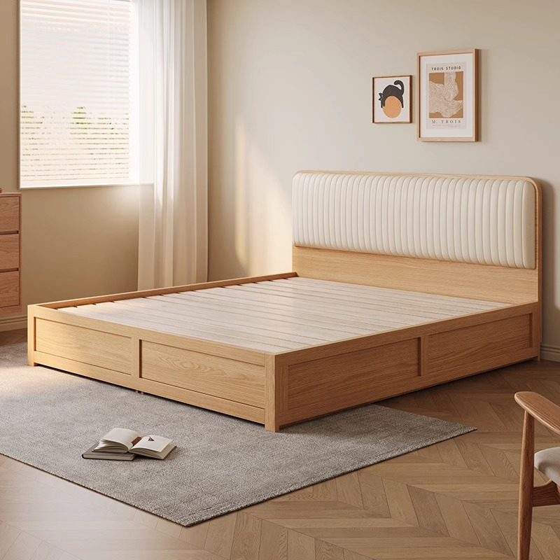 [pre-order]Modern and minimalist small-sized high box storage bed, double bed, master bedroom, wooden air pressure box type solid wood panel bed-Smart-Living