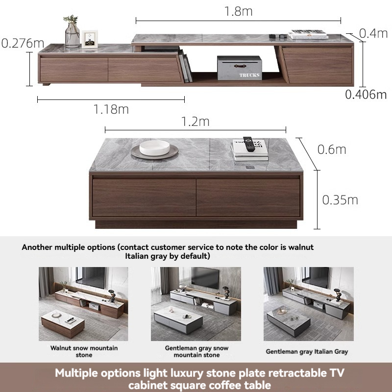 [Pre-order] Oulang Italian light luxury slate coffee table TV cabinet combination simple modern living room home floor telescopic floor cabinet-Smart-Living